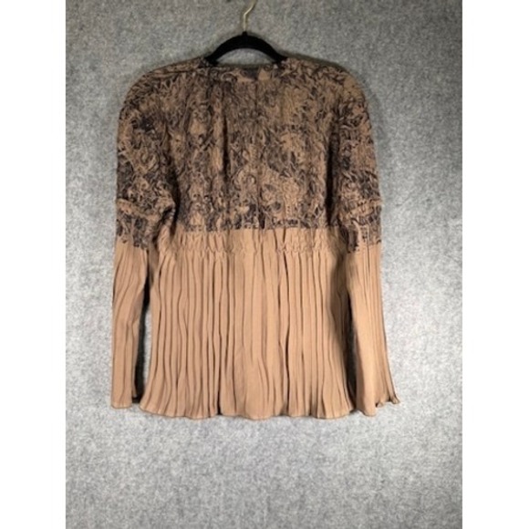 Ness Blouse Medium Brown Regency Ruffle Neck Long Sleeve Button Down retro - Picture 6 of 7